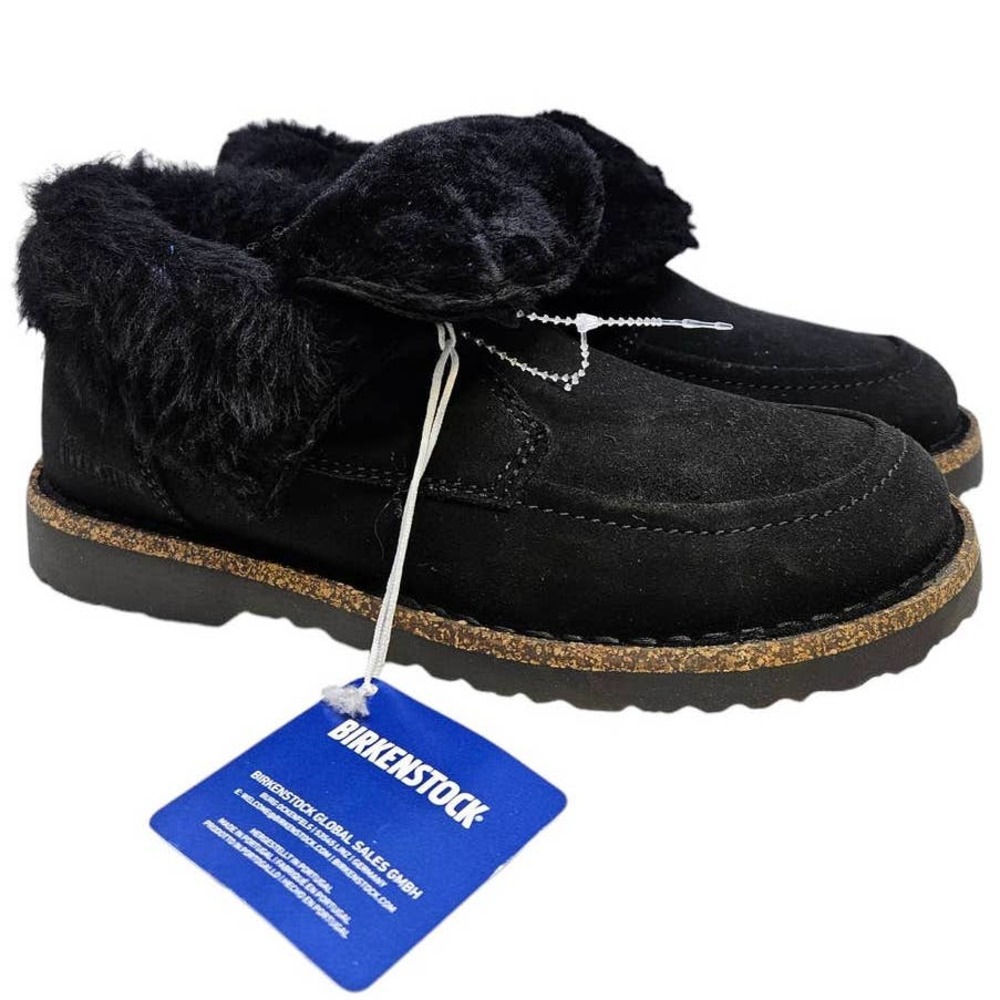 NEW Birkenstock 36 Bakki Black Leather Shearling Lined Boot Moccassin Comfy
